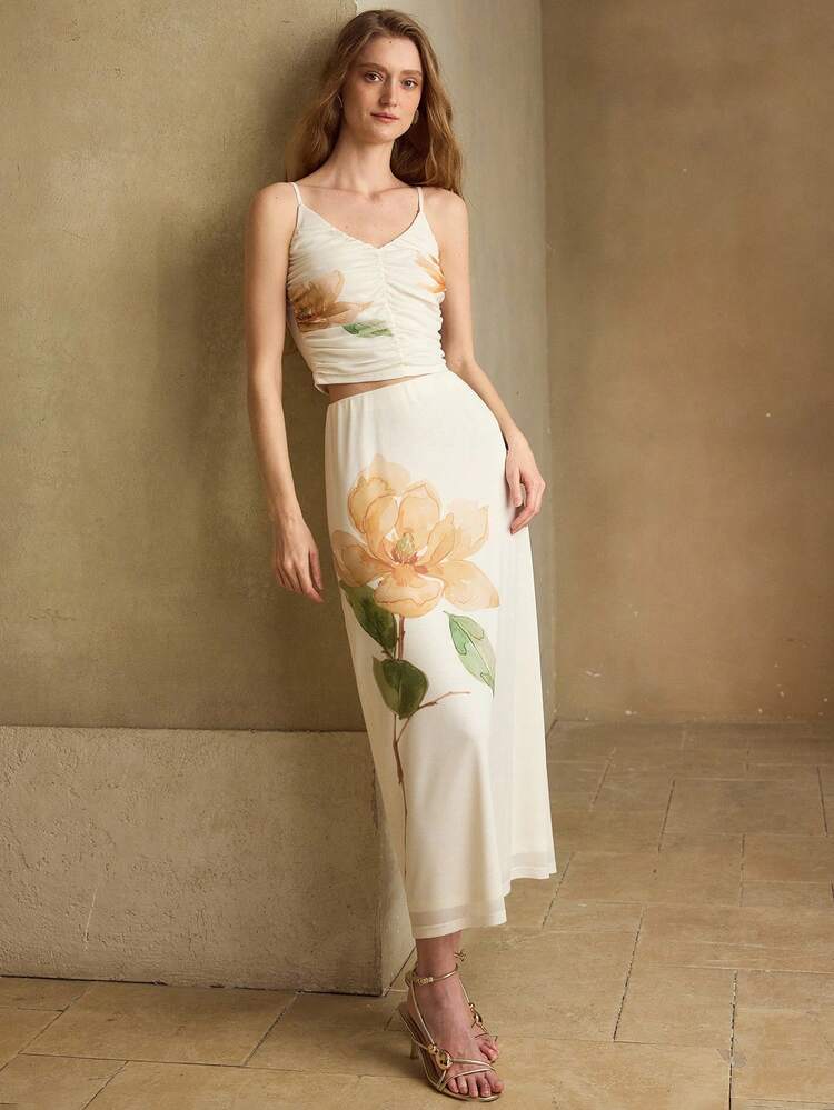WOMEN'S SUMMER FLORAL PRINT CAMI TOP & SKIRT SET