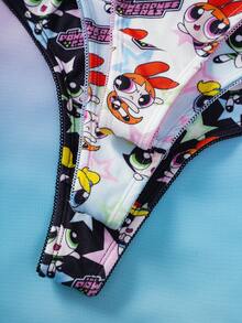 THE POWERPUFF GIRLS X SHEIN 3件套女士卡通印花舒适丁字裤 - 彩色 - 查看 6