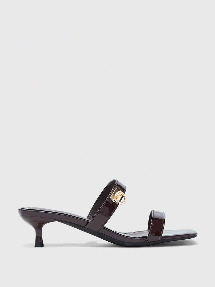 CUCCOO BIZCHIC Women Shoes Spring And Summer New Brown Strip With Open-Toe Metal Buckle Women's Middle Heel Sandals Slippers Simple, Fashionable And Comfortable Daily Versatile Commuting Women's Sandals Women's Shoes