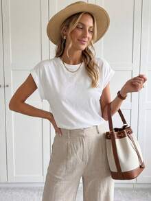 SHEIN LUNE Batwing Sleeve Round Neck Tee,Casual - White - View 4