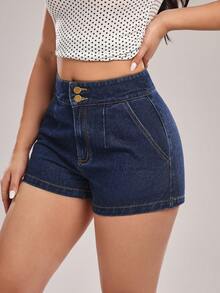 SHEIN Tall Women's High Waist Pockets Loose Casual Versatile Denim Shorts - Grey - View 4