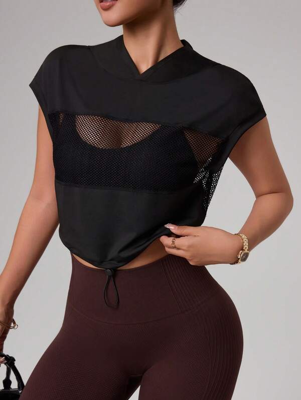 Dewbera Hollow-Out Patchwork Cropped Sweatshirt Sweatshirt