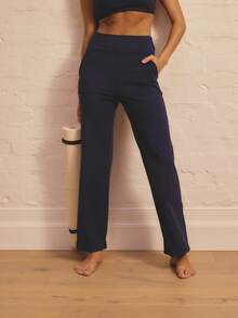 Aralina Leisurewear Active Women's High Waisted Straight Leg Gym Workout Pant With Pockets - Navy Blue - View 5