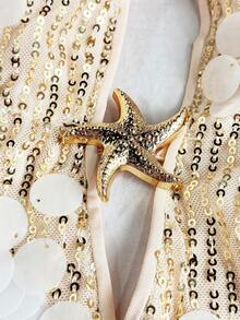 Roelina Vacation Stylish Sequin Backless Halter Neck Blouse For Women - Yellow - View 7