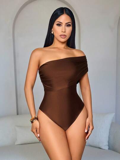 SOLERSUN Mono de mujer de primavera/verano, de moda casual y elegante para uso diario, de un solo hombro, asimétrico, con pliegues en el hombro y sin mangas