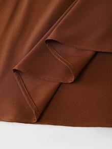 GlowEve Vestido midi de manga corta de bloque de color con decoración de hebilla metálica, volantes, cintura ceñida y línea A, elegante para uso diario, vacaciones, oficina, citas, estilo francés retro y versátil, en color albaricoque y marrón con bordado de bloque de color - Multicolor - Ver 7