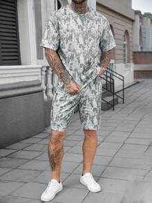 Manfinity CasualCool Bộ đồ nam phong cách vintage INS gồm áo thun ngắn tay và quần short nhuộm tie-dye, thích hợp cho những buổi đi chơi hàng ngày, món quà tuyệt vời dành cho gia đình và bạn bè. - Xám - Xem 4