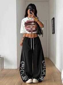Coolane Pantalones anchos de mujer tejidos en negro - Negro - Ver 4