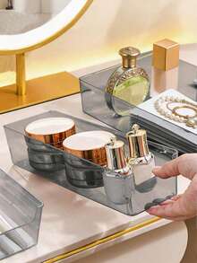 SHEIN Drawer Desktop Cosmetics Storage Box, 2PCS/6PCS Combination Clear Plastic Drawer Organizer Set,Transparent Dresser Storage Box, Exquisite Storage Box,Desk Drawer Divider Organizers And Storage Bins For Makeup, Jewelry, Gadgets For Kitchen, Bedroom, Bathroom, Office Christmas For Holiday Gift Giving - transparent black - View 4