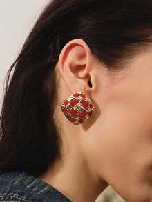 Glisma 女士格子耳钉，适合日常佩戴，可作为礼物送给女朋友 - 彩色 - 查看 1