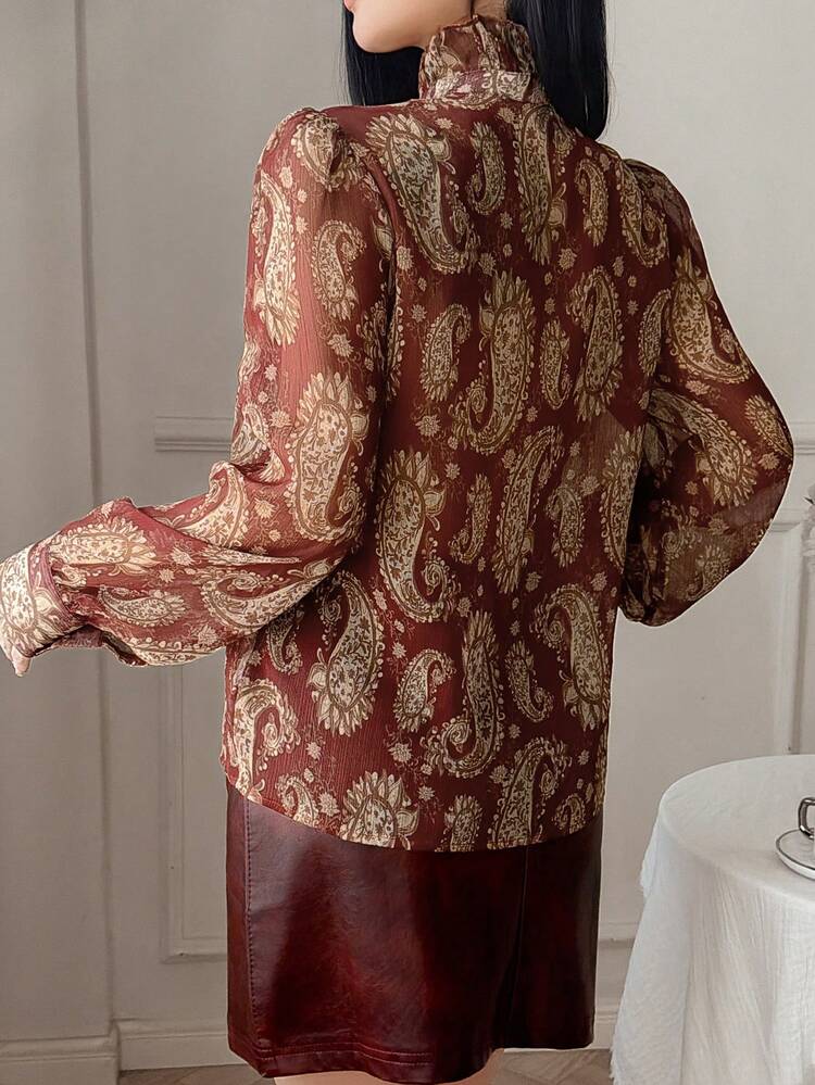 Women's Elegant Floral Ruffle Collar Blouse, Spring/Summer Boho