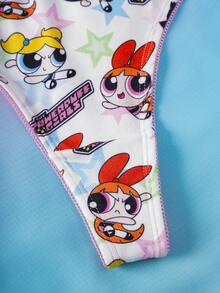 THE POWERPUFF GIRLS X SHEIN 3件套女士卡通印花舒适丁字裤 - 彩色 - 查看 5