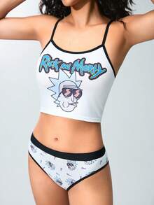 Rick and Morty X SHEIN Women's Cartoon Print Camisole & Panty Set - White - View 5