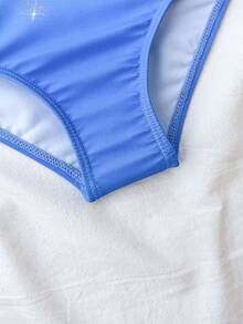 SHEIN Emery Rose Kids Young Girl Casual Beach Vacation Long Sleeve Swimsuit, Ombre Style, Snowflake Print, Gymnastics Style, Cute - Blue and White - View 4