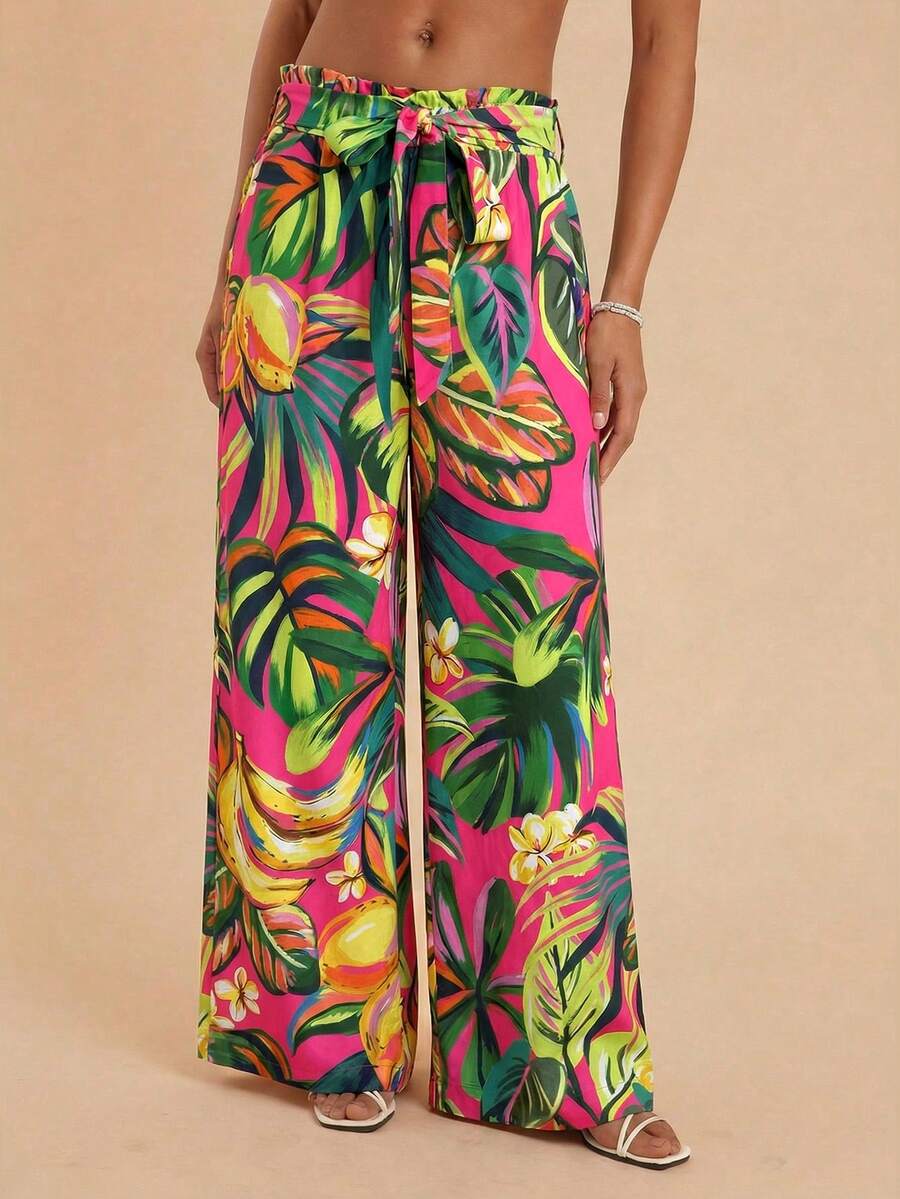 Travachic Woven Printed High Waist Loose Wide Leg Pants For Women - Multicolor - View 1