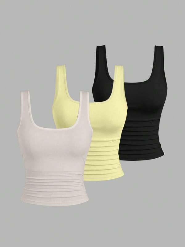 EMERY ROSE Plus Size Printed Tank Top, Plus Size Women Casual Round Neck Tank Top, Plus Size Women Fashion Tank Top, Plus Size Women Tank Top 3 Pieces Set, Summer