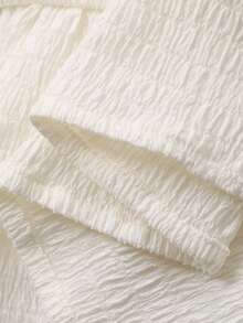 FRIFUL Solid Color Stand Collar, Back Tie Drawstring Waist Pleated Texture Loose Casual Versatile T-Shirt - Beige - View 7