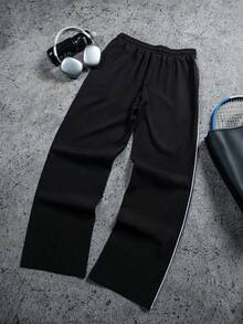 Sport MetroGents Men's Letter Print Drawstring Waist Casual Versatile Daily & Sports Pants - Black - View 4