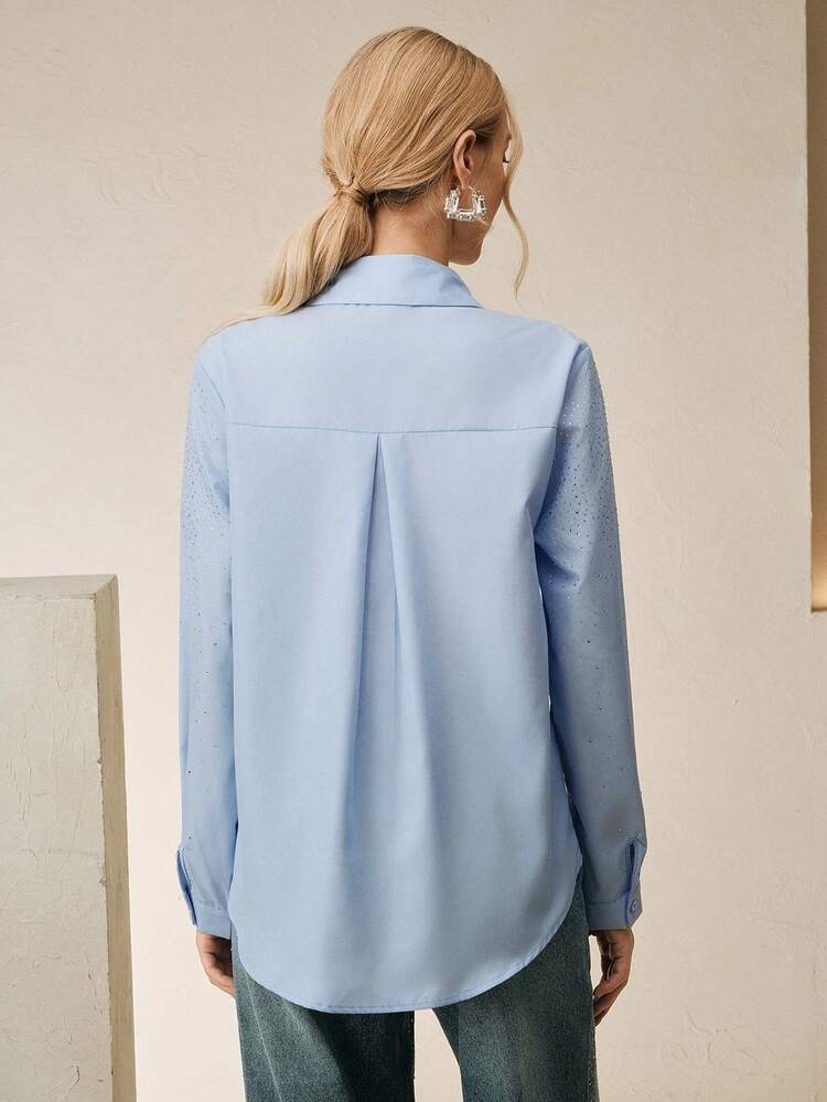 2026 Spring New Fashionable Casual Versatile Rhinestone Embellished Long Sleeve Women Shirt
