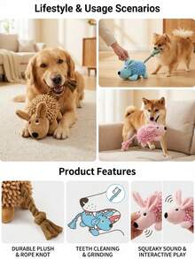 PETSIN 1PC Pet Plush Toy Lying On The Ground Cartoon Animal Rope Tail Sound Educational Dog Toy Interactive Training - Multicolor - View 2