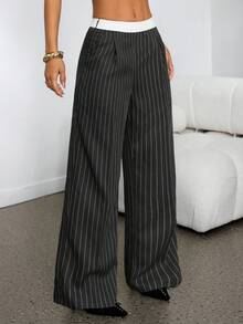 SHEIN PETITE 春夏女士浪漫长裤，适合舞会/正式场合/生日/90年代/商务休闲/优雅/西式/外出/时尚/休闲/Y2K/夜店/办公室/鸡尾酒会/复古/紧身/锐舞节/趣味/高贵/老钱/街头风/度假/乡村音乐会/工作/端庄/春假/单身派对/演唱会/酷炫/基础款/毕业典礼/低腰/宽松/直筒/阔腿/灰色 - 灰色 - 查看 3