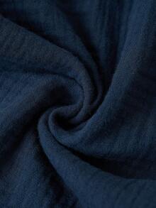 SHEIN Clasi Bộ jumpsuit dài nữ màu xanh dương thanh lịch, cổ tròn, hai lớp vải cotton nhăn, thắt eo, thích hợp cho kỳ nghỉ hè, hẹn hò, đi làm và du lịch. - Màu xanh lam - Xem 6