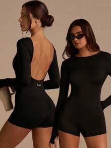 Fluxe 女士船领长袖露背休闲连体裤 - 黑色 - 查看 8