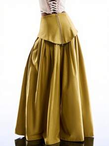 LYSMO 女士纯色褶裥阔腿裤，适合通勤 - 黃色 - 查看 2