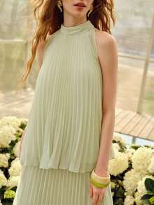 MOTF PREMIUM WOMEN'S PLEATED ROMANTIC A-LINE 2 PIECES SET, SPRING/SUMMER - Green - View 3