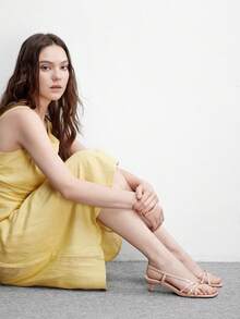 CUCCOO BIZCHIC 女士鞋履 春夏新款杏色细条纹露趾中跟凉鞋 简约时尚舒适 日常百搭通勤凉鞋 女鞋 - ~杏 - 查看 6