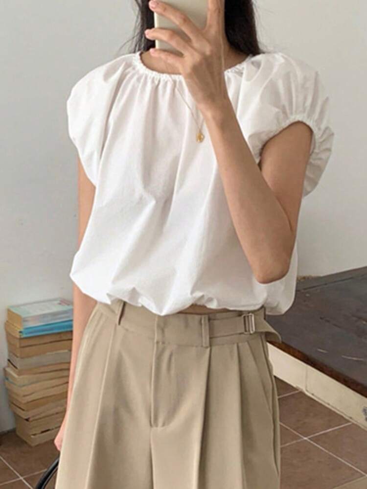 Women's Solid Color Round Neck Casual Versatile Daily Wear Shirt