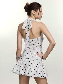 Rina Fox Vestido mini elegante de mujer con estampado de lunares y espalda descubierta, para verano - Multicolor - Ver 2