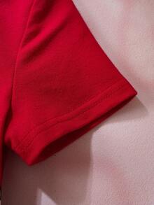 HELLO KITTY AND FRIENDS | SHEIN 女婴卡通印花圆领短袖休闲连体衣 - 紅色 - 查看 6