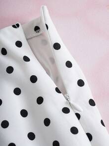 HELLO KITTY AND FRIENDS | SHEIN Women's Polka Dot Pattern Fishtail Hem Fashionable Midi Skirt - White - View 4