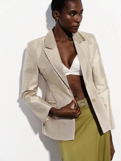 Aveloria Modichic 经典简约大方通勤优雅女士西装外套，轻盈奢华缎面面料，宽肩收腰修身设计