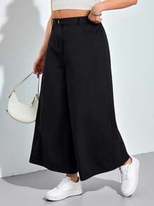 SHEIN CURVE+ Plus Size Casual Versatile Solid Color Wide Leg Jeans Spring To Summer Carnival Costume Commuting Vacation Graduation Chic Y2k Cute Streetwear Party Wedding Elegant Business Casual Woman Plus Size Women's Black Denim Wide Leg Jeans Skin-Friendly Up To 8XL - Black - View 5