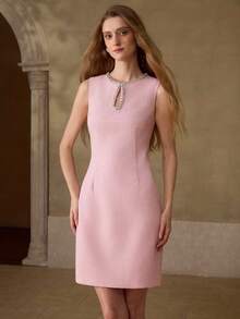 MOTF PREMIUM WOMEN'S FASHIONABLE CHAIN MINI DRESS - Pink - View 4