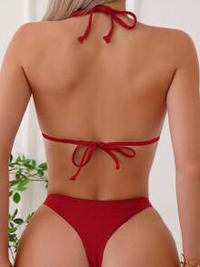 Oceva 夏季沙灘露背無背心比基尼套裝 - 紅色 - 查看 2