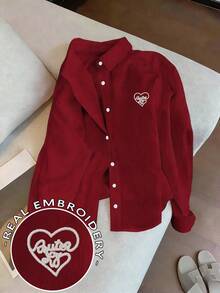 Resyla Áo kiểu tay dài dáng rộng, thoải mái, thêu họa tiết trái tim dành cho nữ. - Nhiều màu - Xem 5