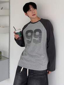 DAZY Áo thun dài tay nam màu đen và xám phối họa tiết số - Nhiều màu - Xem 5