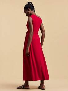 Travachic Elegantes Kleid mit schräger Schulter und ärmellos - Rot - Übersicht 2