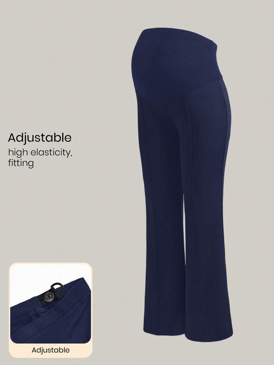 Modmama Maternity Solid Color Adjustable Waist Casual Flare Pants - Navy Blue - View 1
