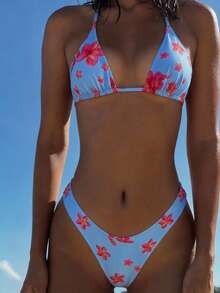 Swim Mod Women's Tropical Print Two Pieces Bikini Set, Casual Holiday - Multicolor - View 7