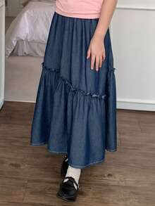 Dazy Kids 少女水洗牛仔休闲迷你裙，春夏款 - 藍色 - 查看 6