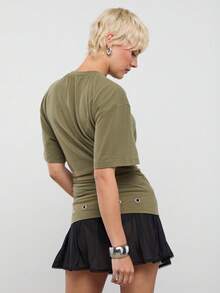 COUREZ Short Sleeve T-Shirt With Tie Hem Detail - Army Green - View 3