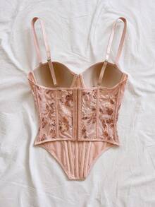 Soleia Áo corset ren hai lớp trễ vai gợi cảm kiểu Âu và Mỹ, ôm sát, thêu rỗng, màu mơ INS, trang phục dạ hội, váy dự tiệc và dự đám cưới cho nữ, mùa Thu/Đông - Nhiều màu - Xem 2