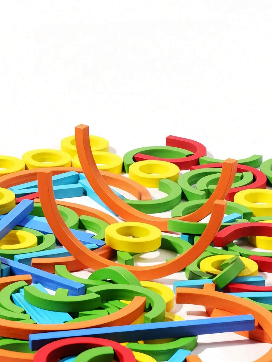 木质环形拼图积木创意学习蒙特梭利STEM玩具彩色积木设计房间装饰冬季节日礼物圣诞节新年派对礼品 - 彩色 - 查看 1