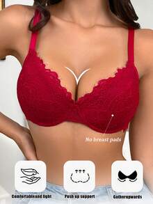 DesireSculpt 1件性感蕾丝女士时尚舒适文胸 - 紅色 - 查看 1