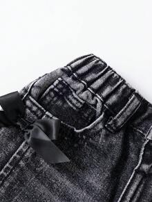 SHEIN 女婴百搭简约做旧水洗直筒牛仔裤 - 灰色 - 查看 4
