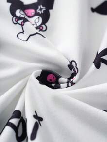 HELLO KITTY AND FRIENDS | SHEIN 女童字母卡通印花短袖上衣和短裤睡衣套装 - 紅白色 - 查看 8